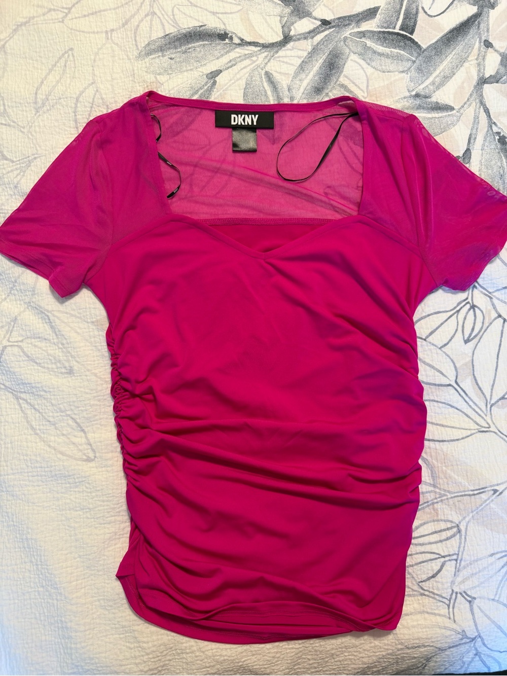 DKNY Hot Pink Ruched Short-Sleeve Top